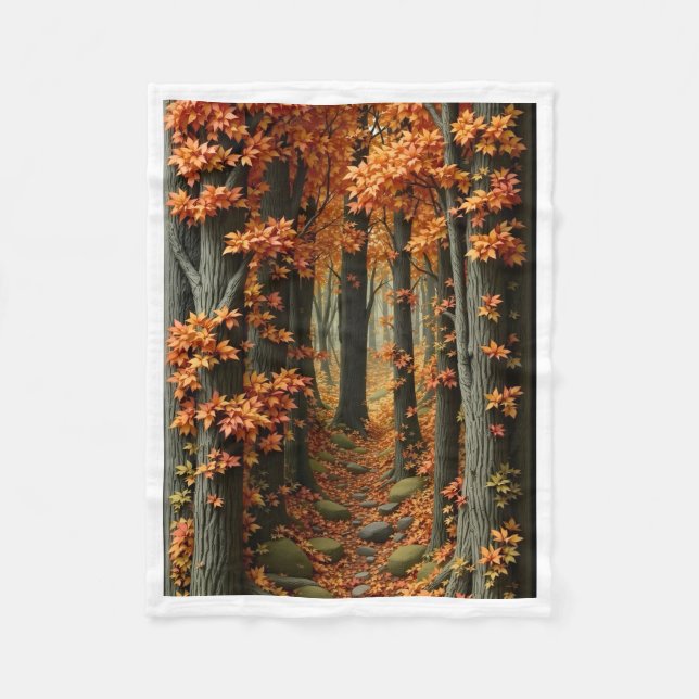 Verzauberter Herbstwaldweg-Flanelldecke Fleecedecke (Vorderseite)