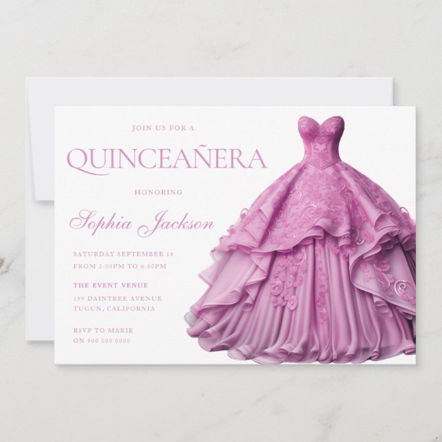 Verzauberter Lavendel Lila Kleid Gown Quinceanera Einladung (Vorderseite)