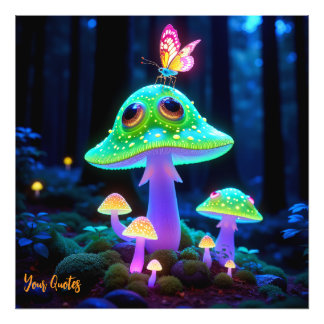 Verzauberter leuchtender Pilz und Schmetterlingsfa Fotodruck