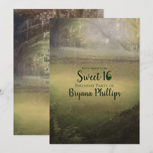 Verzauberter Lichterwald Süß 16 Party Einladung (Vorne/Hinten)