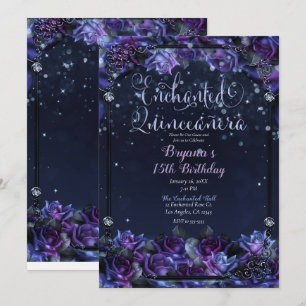 Verzauberter lila Fantasy-Rosen-Garten Quinceañera Einladung