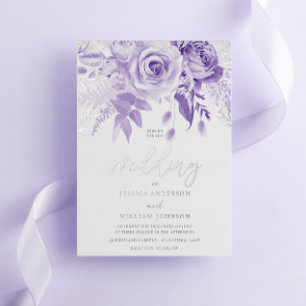 Verzauberter Lila Rose Hochzeitsilber Folieneinladung
