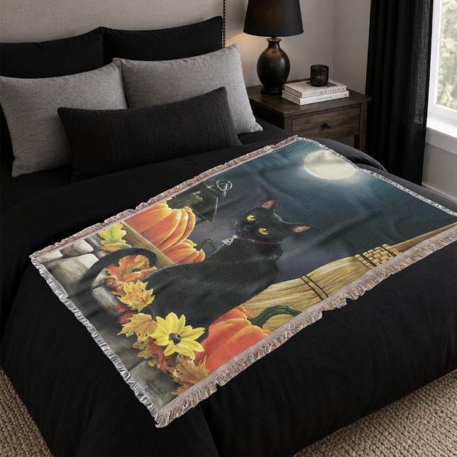 Verzauberter mondbeschienener schwarzer Herbstkatz Decke (Von Creator hochgeladen)