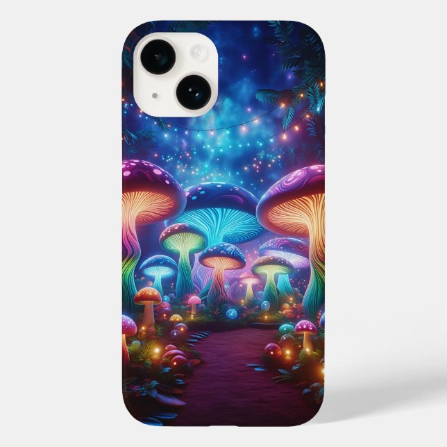 Verzauberter Neon-Pilz-Wald - Magischer Leuchtende Case-Mate iPhone Hülle (Rückseite)