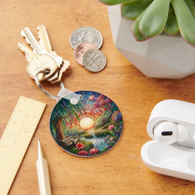 Verzauberter Park gesteinigtes Glas-Mosaik Schlüsselanhänger (Schreibtisch)