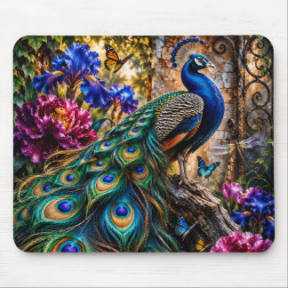 Verzauberter Pfau im Wisteria-Berggarten Mousepad