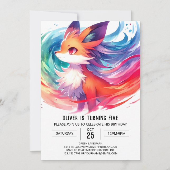 Verzauberter Printable Fox Geburtstag Einladung (Vorderseite)