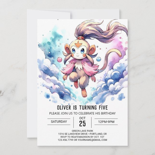 Verzauberter Printable Monkey Birthday Einladung (Vorderseite)