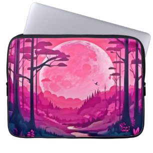 Verzauberter Rosa Mond: Cartoon-Kunst Laptopschutzhülle