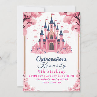 Verzauberter rosa Prinzessinnen-Schloss-Geburtstag Einladung
