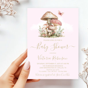 Verzauberter Rosa Wald Pilz Baby Shower  Einladung