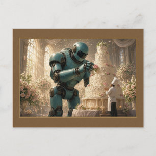 Verzauberter Saal mit Teal-Roboter-Rosen-Hochzeits Postkarte