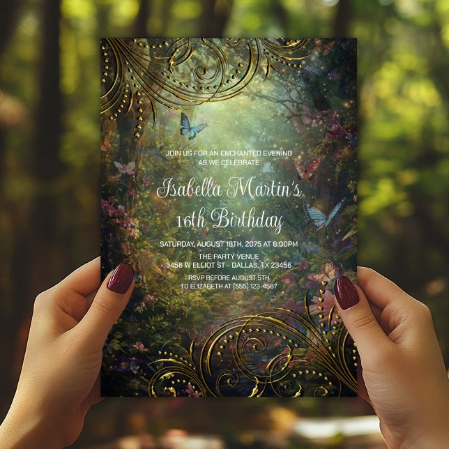 Verzauberter Schmetterlingswald Einladung (Butterfly enchanted forest any occasion, birthday, prom, etc., invite. Simply add your event details)