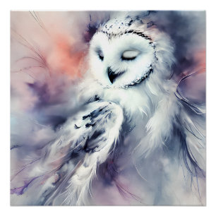 Verzauberter Schneeeule in Aquarell Poster