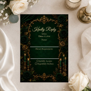 Verzauberter Smaragd Herbst Luxus Hochzeit RSVP Karte