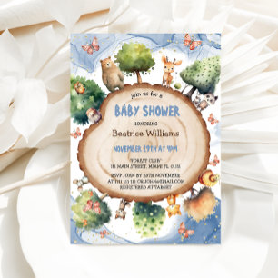 Verzauberter Wald Blau Baby Jungen Dusche  Einladung