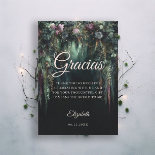 Verzauberter Wald Bogen Märchen Grün Quinceanera Dankeskarte