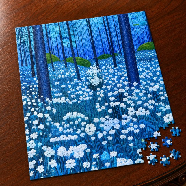 Verzauberter Wald der weißen Wildblumen Puzzle (Von Creator hochgeladen)