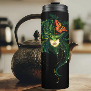Verzauberter Wald Dryade Frau Schmetterling Fantas Thermosbecher
