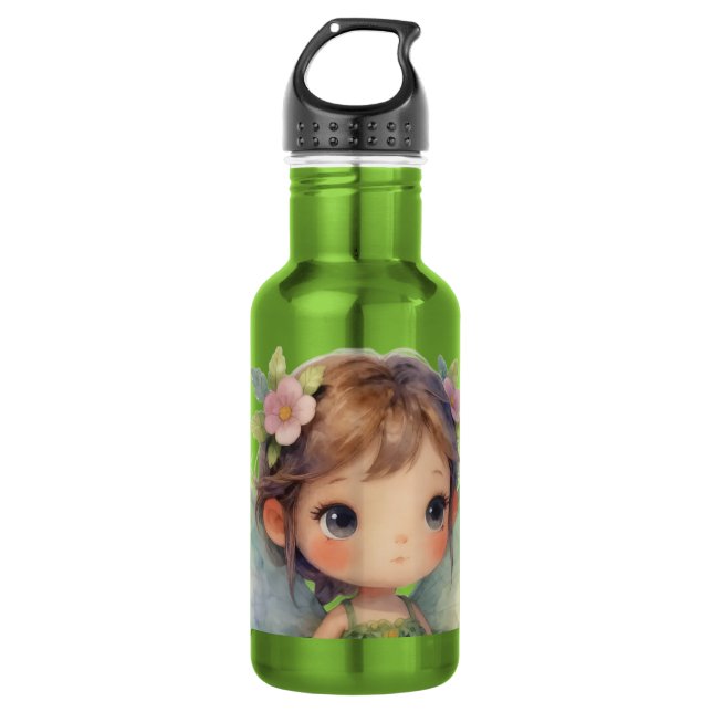 Verzauberter Wald Fee: pastellgrüner Sprite Edelstahlflasche (Vorderseite)