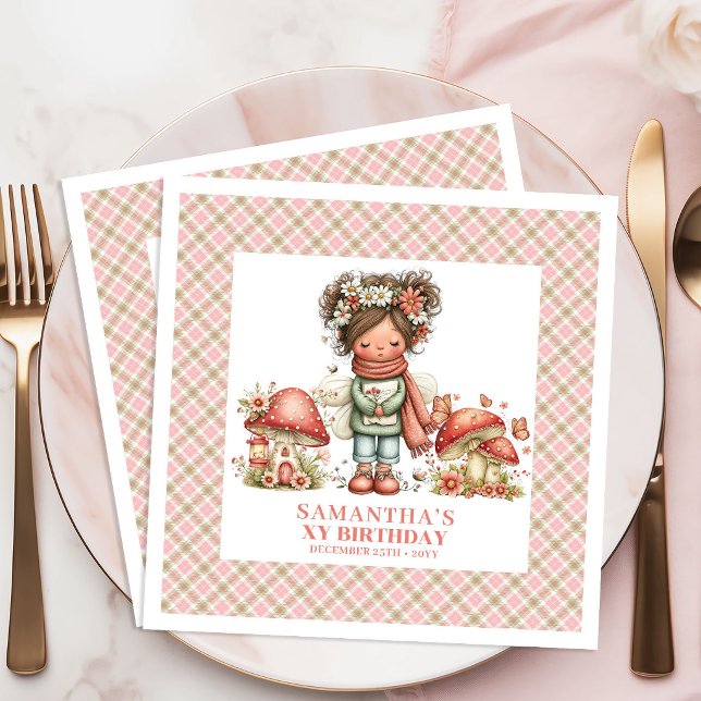 Verzauberter Wald Fee Rosa Geburtstagsfeier Serviette (Enchanted Forest Fairy Pink Birthday Celebration Napkins)