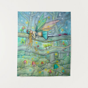 Verzauberter Wald Fee und Pilze Fantasy-Kunst Wandteppich