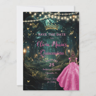 Verzauberter Wald Fuchsia Rosa Kleid Quinceañera 1 Save The Date