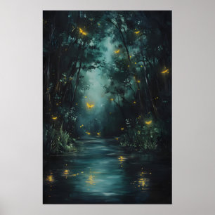 Verzauberter Wald Glühwürmchen Kunst-Druck Magisch Poster
