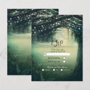 Verzauberter Wald Grün Blaue Lichter Hochzeit RSVP Einladung