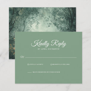 Verzauberter Wald Hochzeitseinladung in Hellgrün RSVP Karte