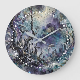 Verzauberter Wald Mystische Surrealistische Bäume  Große Wanduhr