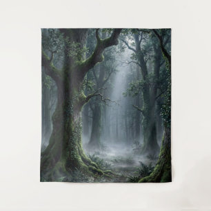 Verzauberter Wald Nebelgrüne Fantasy-Wandteppich Wandteppich