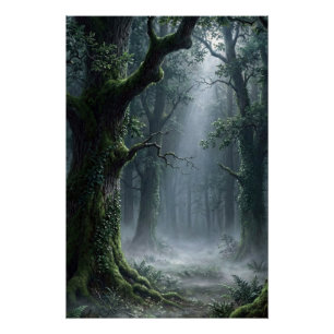 Verzauberter Wald   Nebeliger Wald-Fantasy-Poster Poster