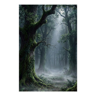 Verzauberter Wald | Nebeliger Wald-Fantasy-Poster Poster