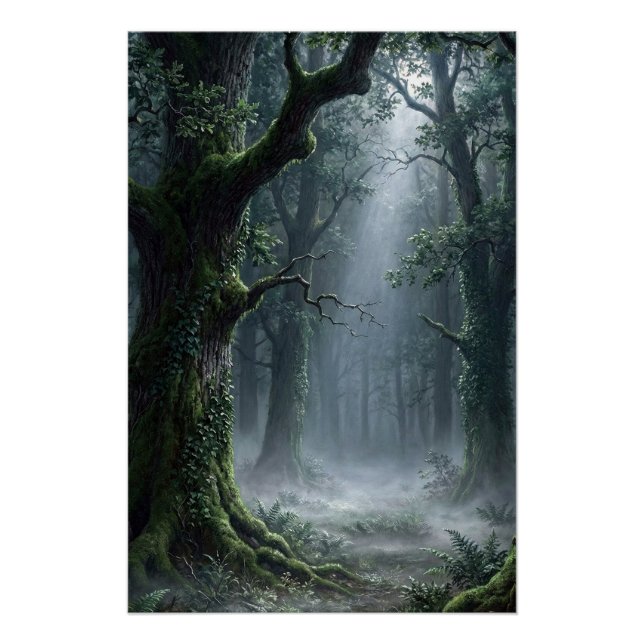 Verzauberter Wald | Nebeliger Wald-Fantasy-Poster Poster (Vorderseite)