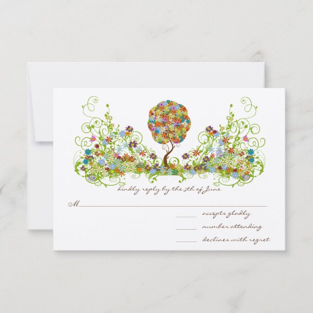 Verzauberter Wald Patchwork Blumen Märchen Baum RSVP Karte (Vorderseite)