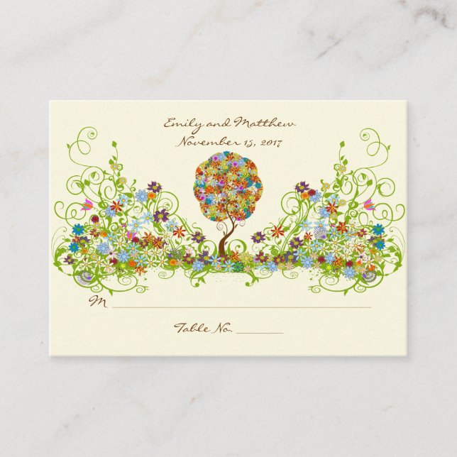 Verzauberter Wald Patchwork Blumenmärchenbaum Begleitkarte (Vorderseite)