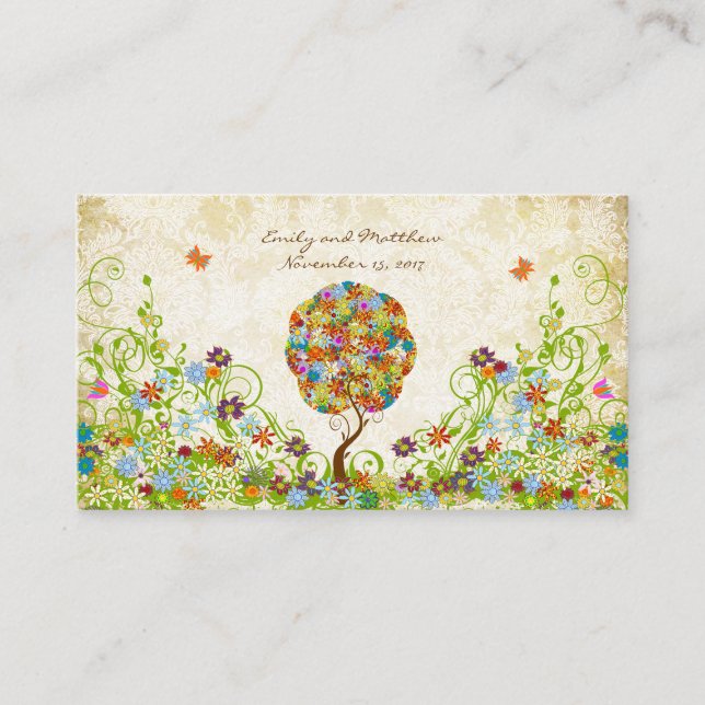 Verzauberter Wald Patchwork Blumiges Märchen Baum Begleitkarte (Vorderseite)