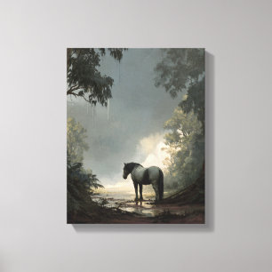 Verzauberter Wald Pferd Lichtstrahl Kunst Leinwanddruck