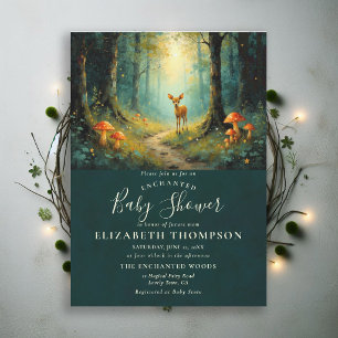 Verzauberter Wald Pilze Hirsche Kunst Babyparty Einladung