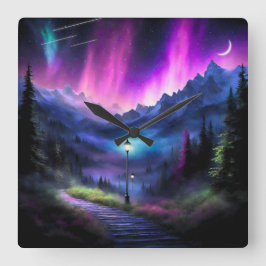 verzauberter Wald Quadratische Wanduhr