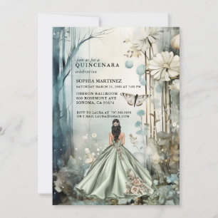 Verzauberter Wald Quinceanera Salbei Grün Floral Einladung