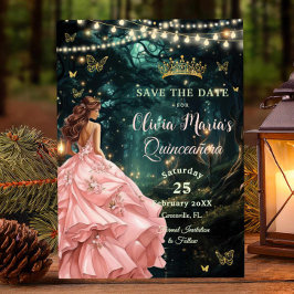 Verzauberter Wald Rosa Rosa Kleid Quinceañera Save The Date