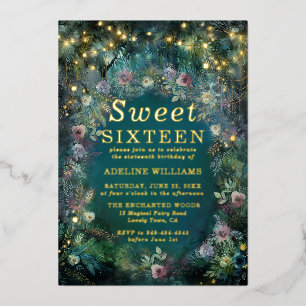 Verzauberter Wald Rose Fee Gold Magisch Sweet 16 Folieneinladung