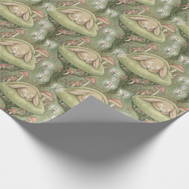 Verzauberter Wald schlafender Hase Geschenkpapier (Ecke)