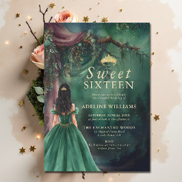 Verzauberter Wald Smaragd Gold Märchen Sweet 16 Einladung
