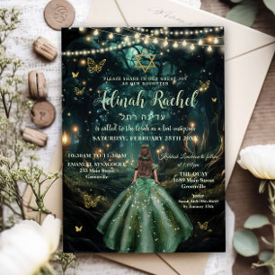 Verzauberter Wald Smaragdgrünes Kleid Bat Mitzvah Einladung