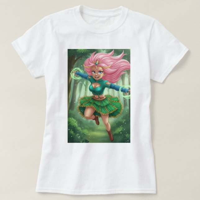 Verzauberter Wald-Sprint – Anime-Fantasy-Charakter T-Shirt (Design vorne)