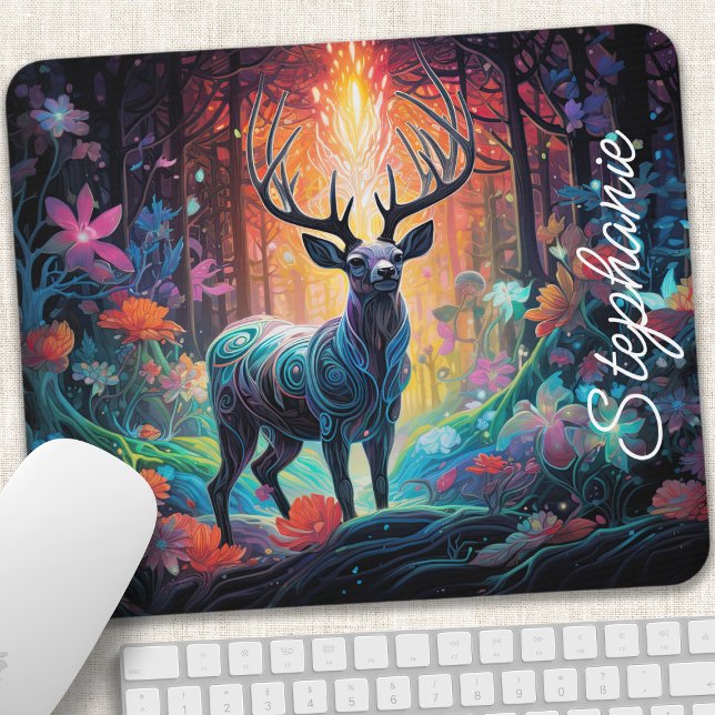 Verzauberter Wald Wirbel Hirsch Personalisiert Mousepad (Von Creator hochgeladen)