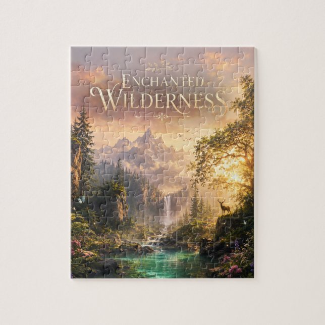 Verzauberter Waldhirsch Wasserfall Fantasy Puzzle (Vertikal)